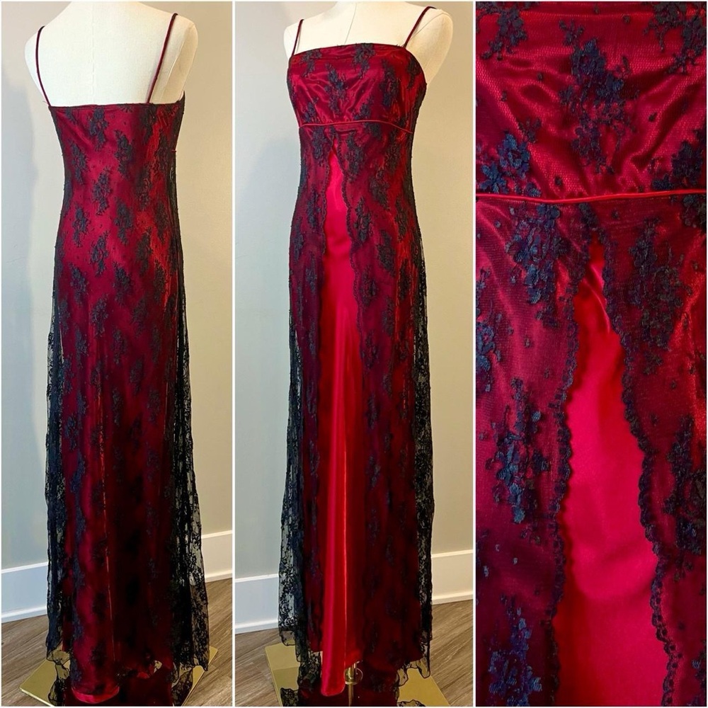 Vintage 90s / Y2K Vampire Dress Whimsygoth Goth Prom 2000s 1990s Red Black S / M